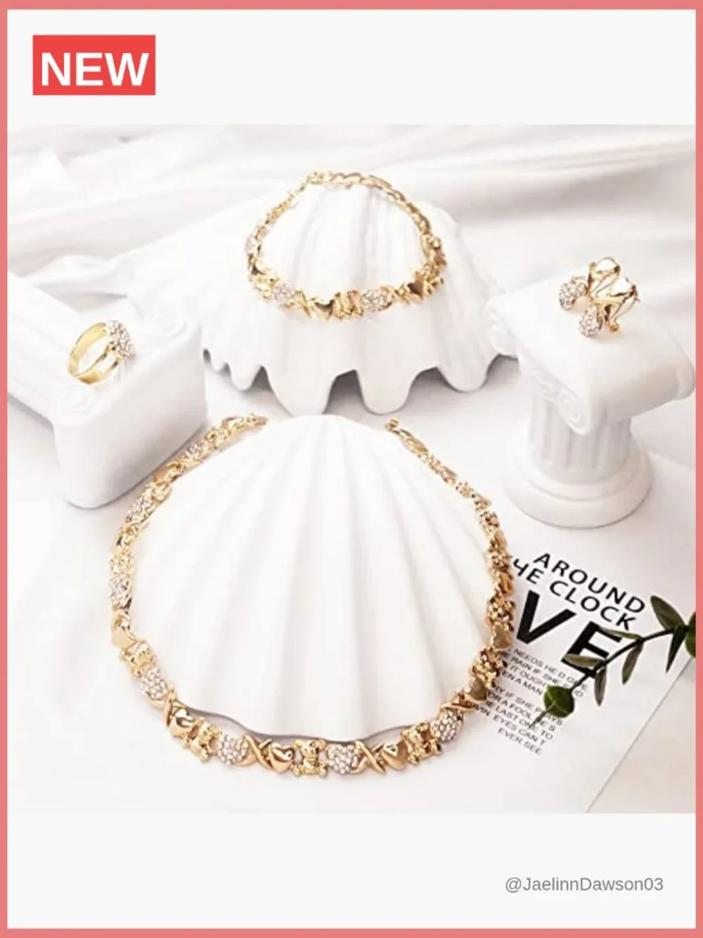 18K Gold Plated Jewelry Set - Necklace Bracelet Earrings Ring Set for Women